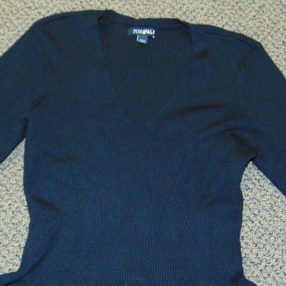 Womens Sweater Roz & Ali Black Large Petite Ribbed 3/4 Long Sleeve V-Neck LP - Picture 3 of 4